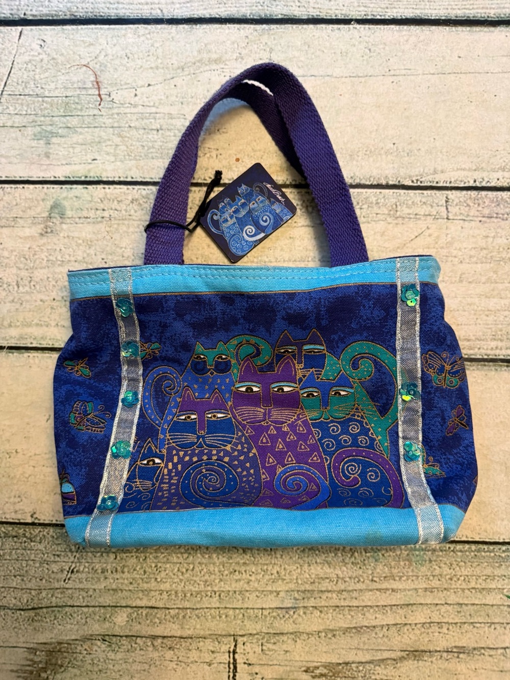 Laurel Burch "Indigo Cats" Mini Tote bag purse.